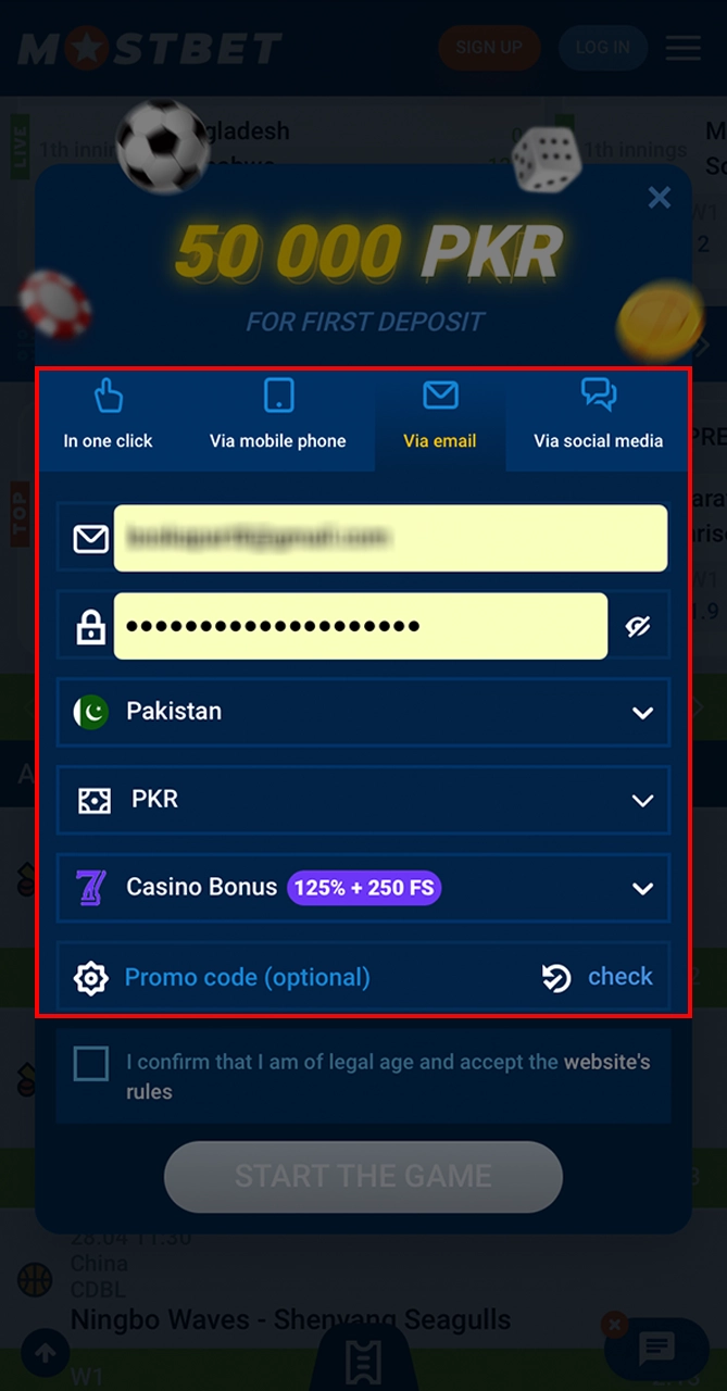 Fill in the necessary details to register with Mostbet.