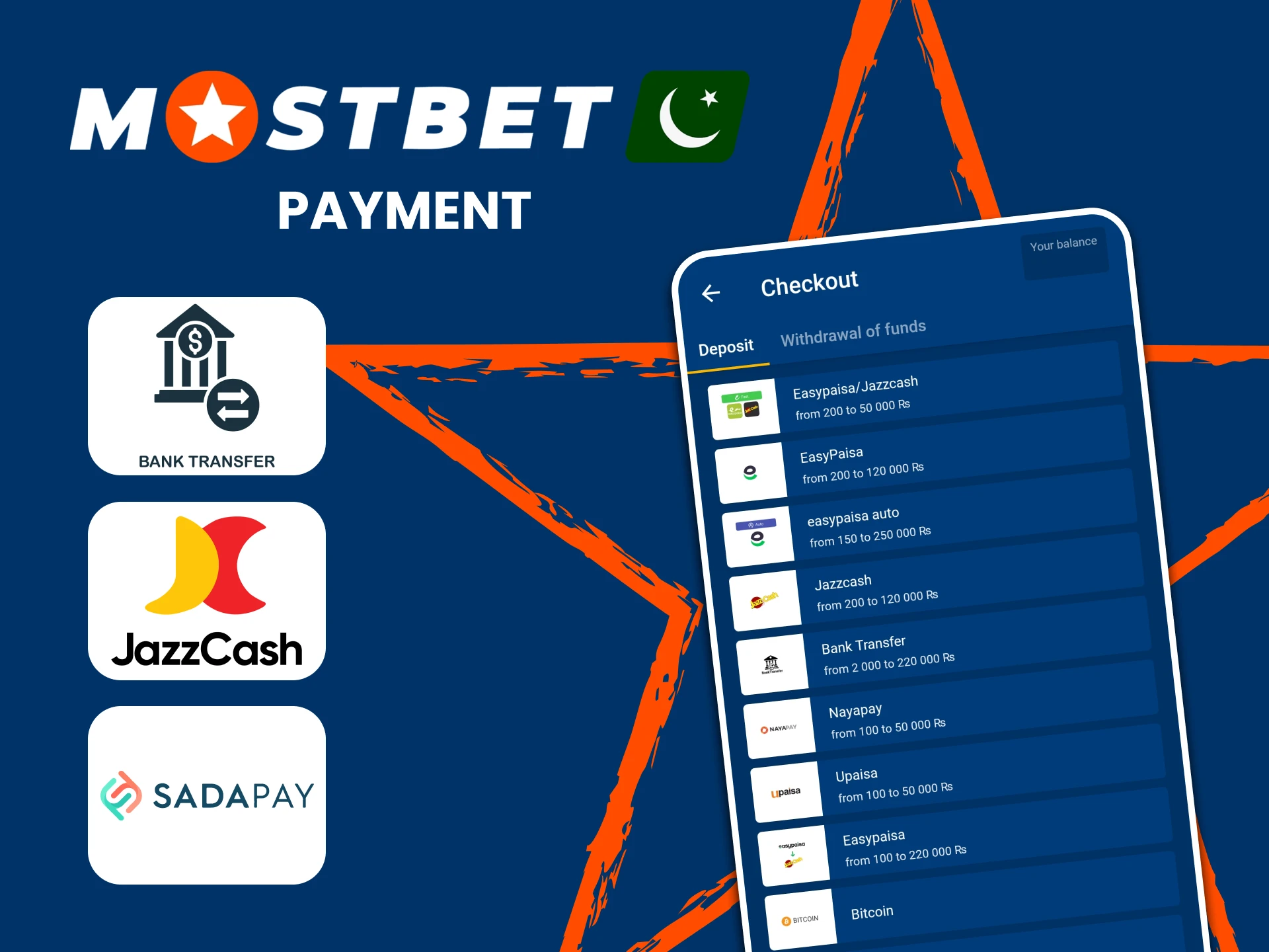 In the Mostbet application you will find many ways to pay.