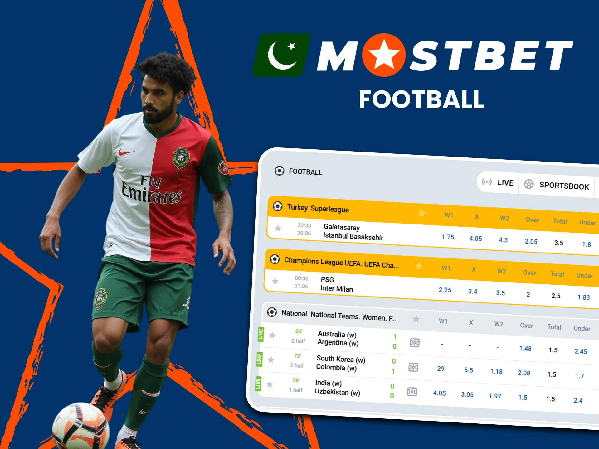 At Mostbet you can place bets on football.