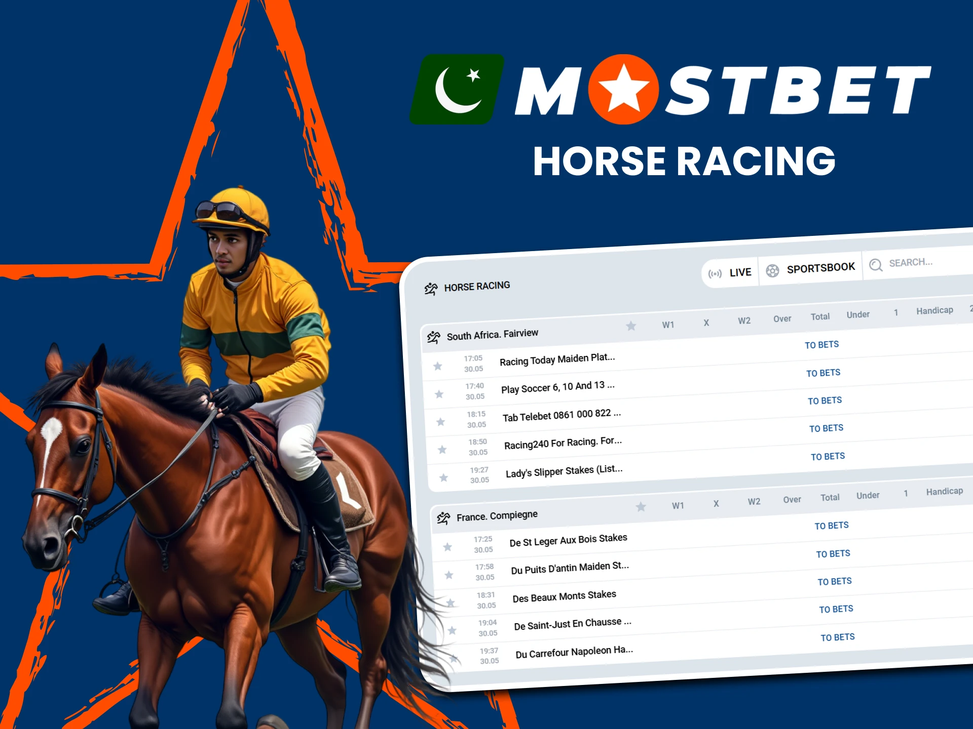 At Mostbet you can place bets on horse racing.