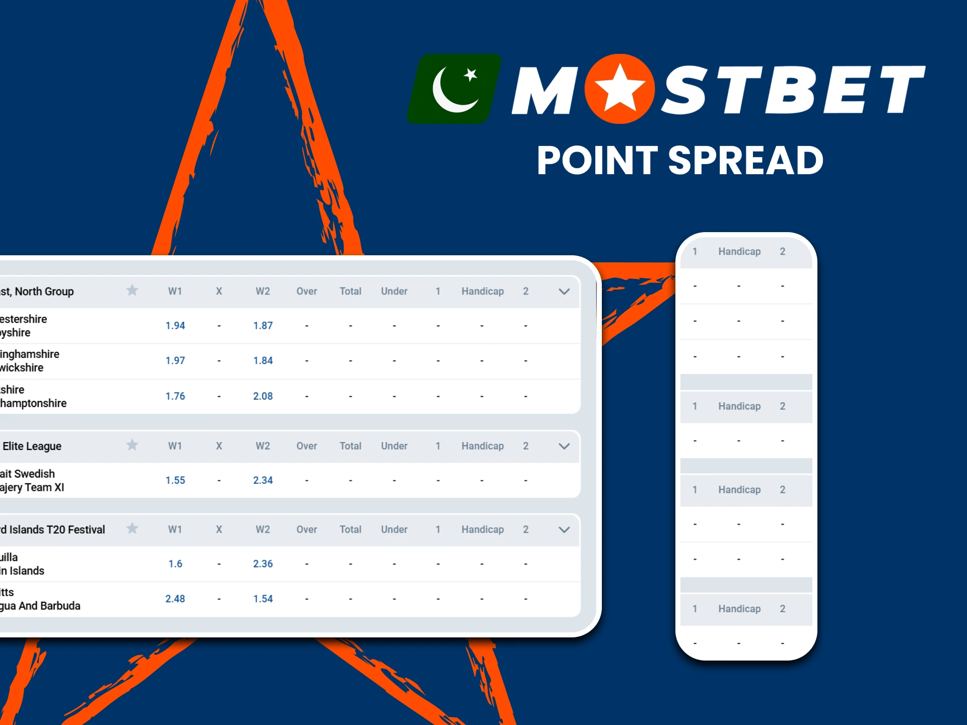Choose events on Mostbet and place bets via Handicap.