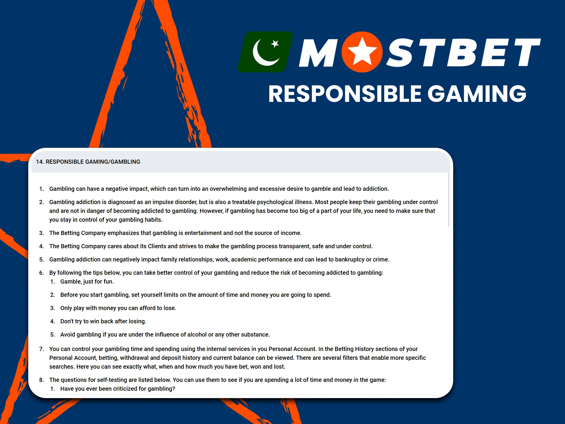 Be responsible when playing games and betting on Mostbet.