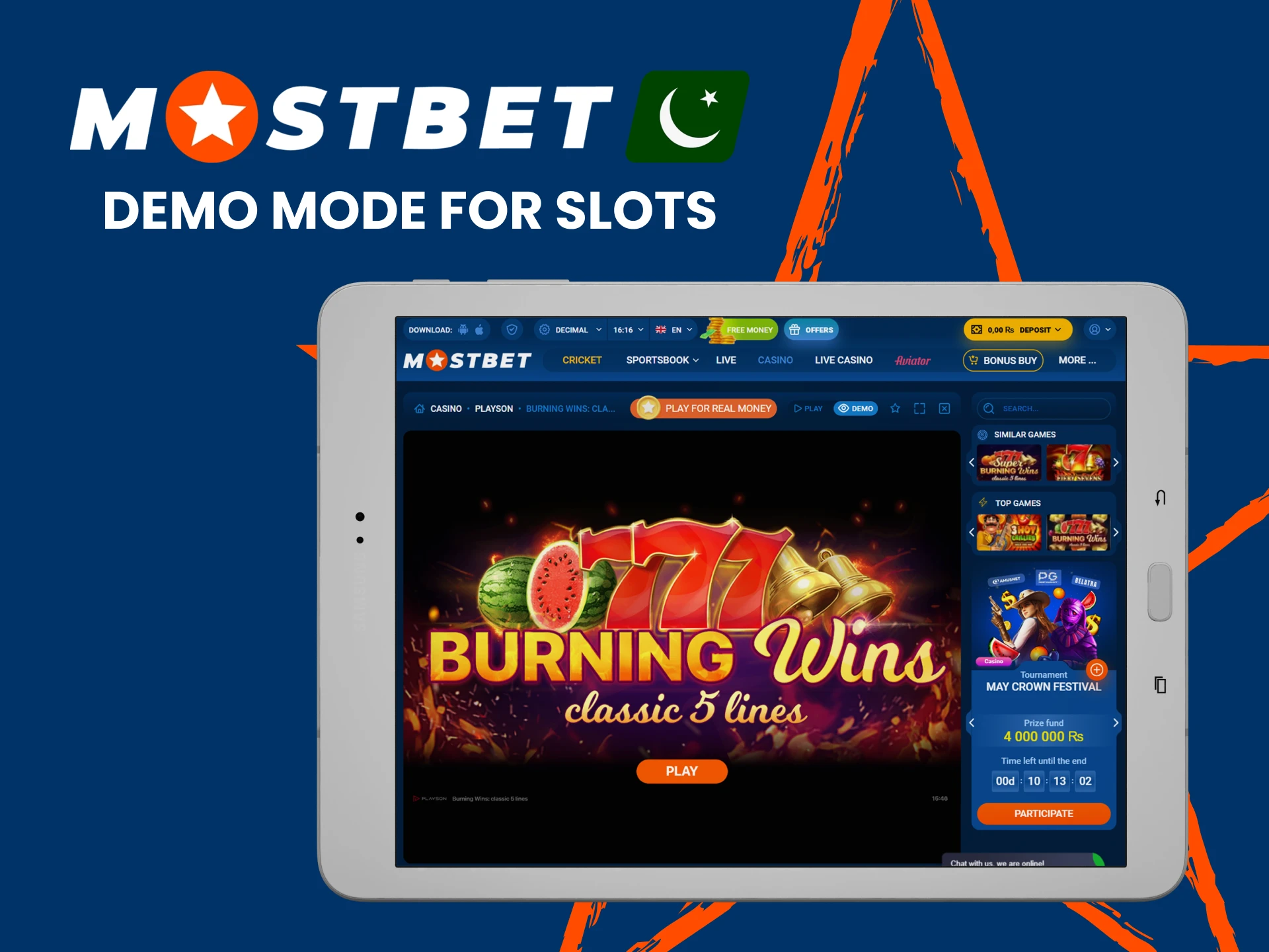 Practice in the demo version of slot games on Mostbet.