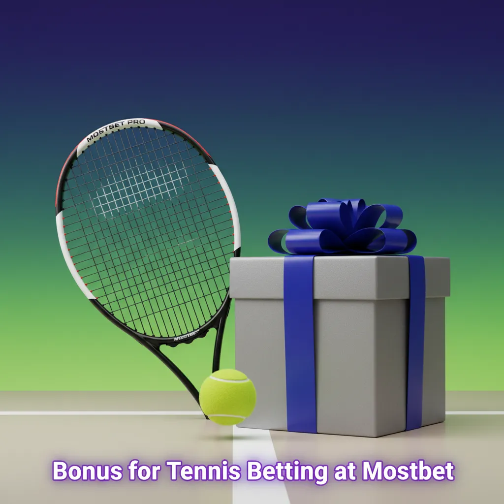 Mostbet tennis betting bonus banner: matched first deposit; opt in, meet min deposit and odds, wager on tennis in time.