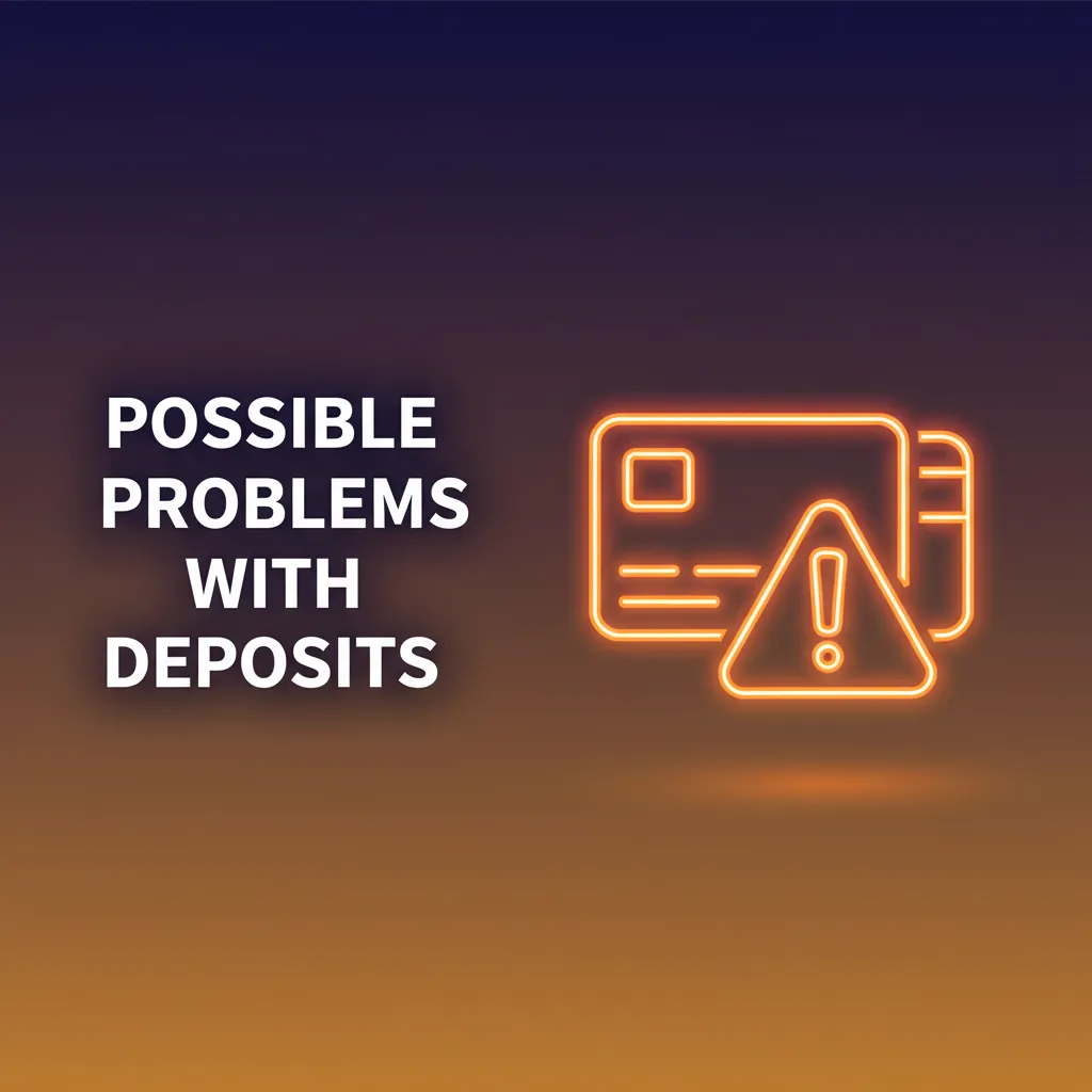 Infographic of common deposit problems: bank declined, name mismatch, limits, KYC pending, crypto network delay/wrong chain