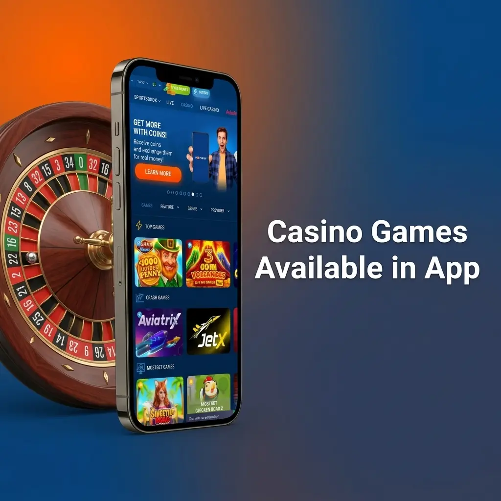 Mostbet app casino games including slots, live casino, crash games, and live shows from top providers like Pragmatic Play