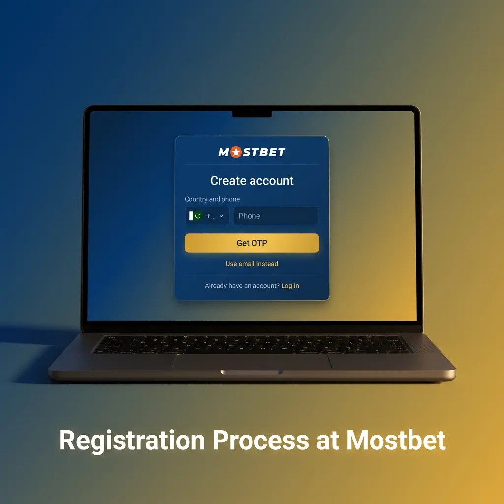 Mostbet registration form showing sign-up steps via phone, email or social media to claim 125% welcome bonus in PKR